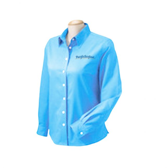 PS16 M600W Harriton Ladies Long Sleeve Oxford with StainRelease LightBlue 1200