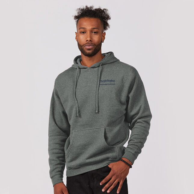 PS1121 Athletic grey Crab Hoodie Front Navy Text